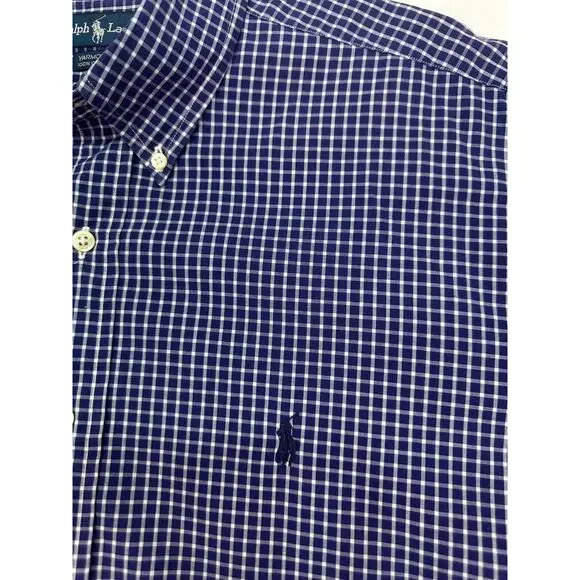 Polo Ralph Lauren Men’s Blue Gingham Check Button Down Shirt Size 16 34/35 - Picture 5 of 9